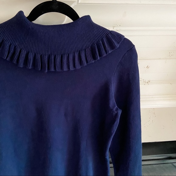 Joseph Sweaters - Joseph A. Ruffle Turtleneck Sweater Navy, Sz S